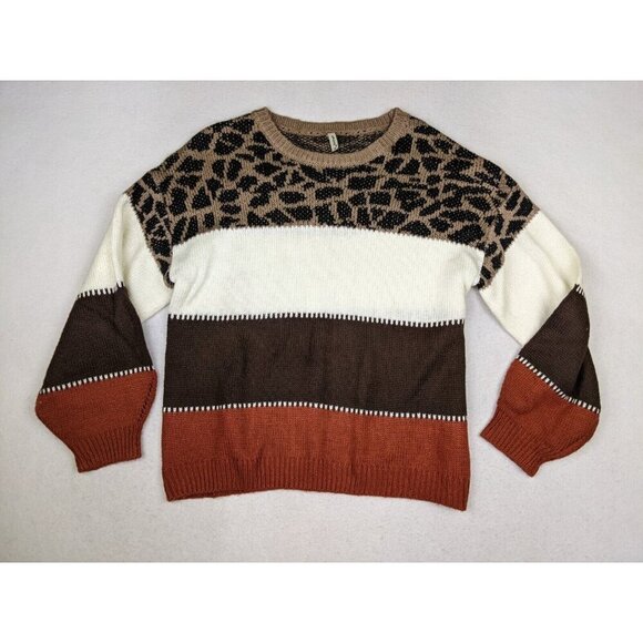 EPRETTY - WOMEN'S BROWN STRIPED PULLOVER SWEATER - SIZE M - Picture 1 of 6